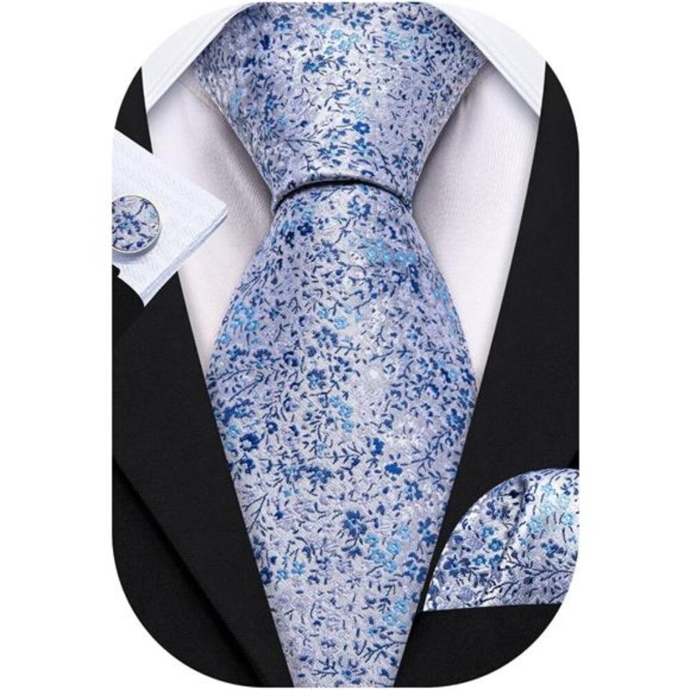 Paisley Tie Fashion Set Hanky Cufflinks Neckties for Men Woven Silk
